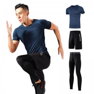 FDMM003-3 Traje deportivo para hombre, camiseta + Pantalones cortos sueltos + Pantalones ajustados para correr